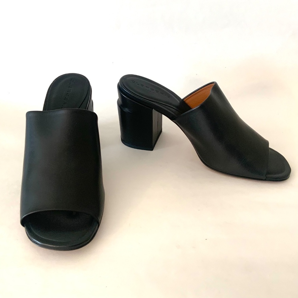 ROBERT CLERGERIE ALLEGRIA MULE BLACK LEATHER block Heel Open Toe Slip On Sandals - Picture 10 of 16